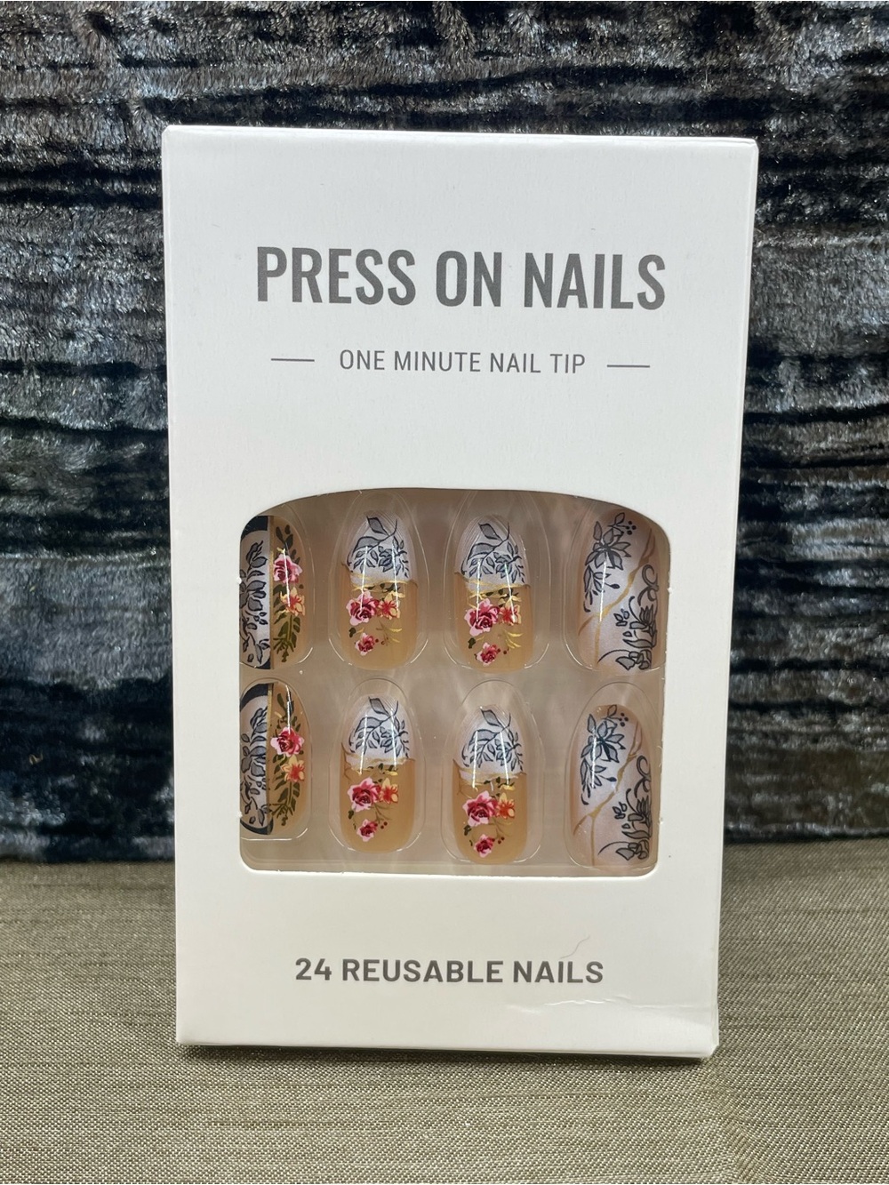 Press On Nails - Floral Design Reusable Nail Tips - Pink & Black (24 count)